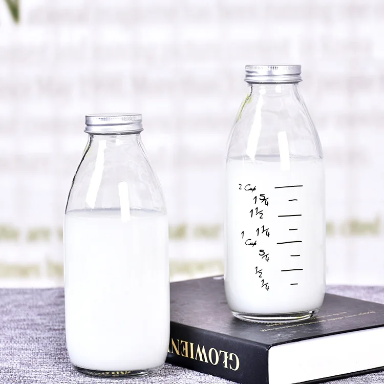 
Hot Sale Round Clear Scale Glass 250ml Milk Bottle Water Coffee juice Beverage Milk Bottle With Cap 