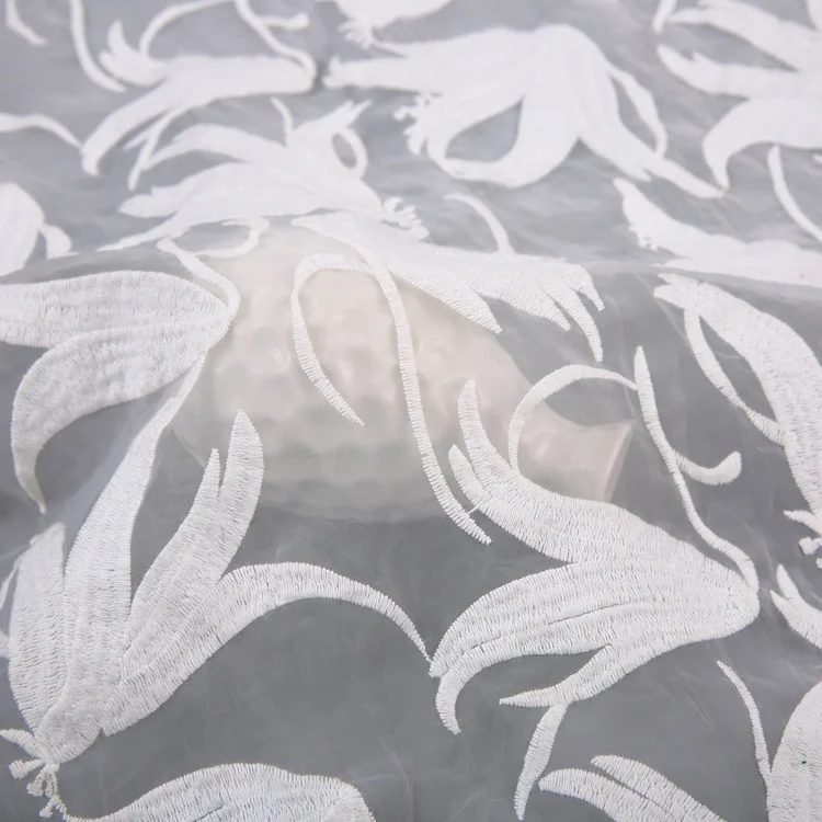 HA-12728 China supplier nylon cotton cheap embroidered organza fabric white for clothes