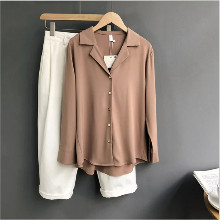 Solid Color Loose Long-sleeved Blouse Women Shirt Summer Clothes Women In Stock
