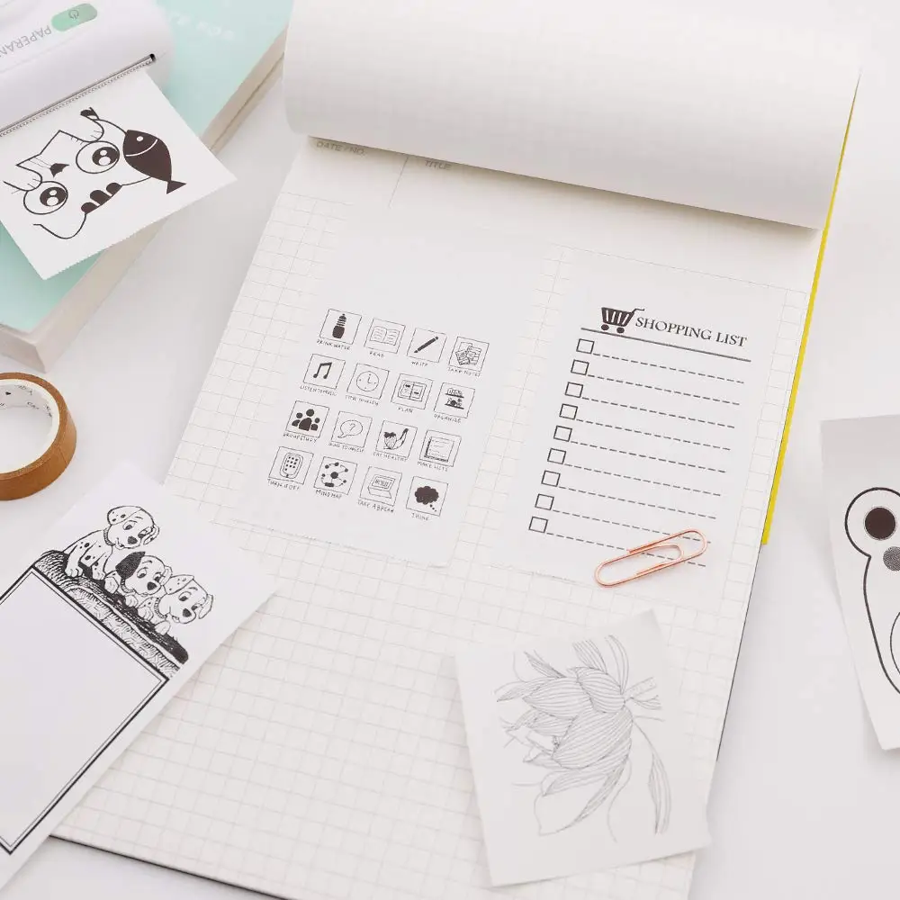 Glossy Printable Sticker Paper White Direct Thermal Paper Self-Adhesive 57 x 30mm for Portable Pocket Mobile Printer