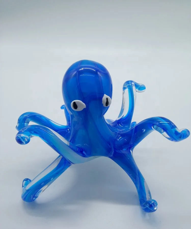 Hand Blown Animal Glass Art Blue Octopus