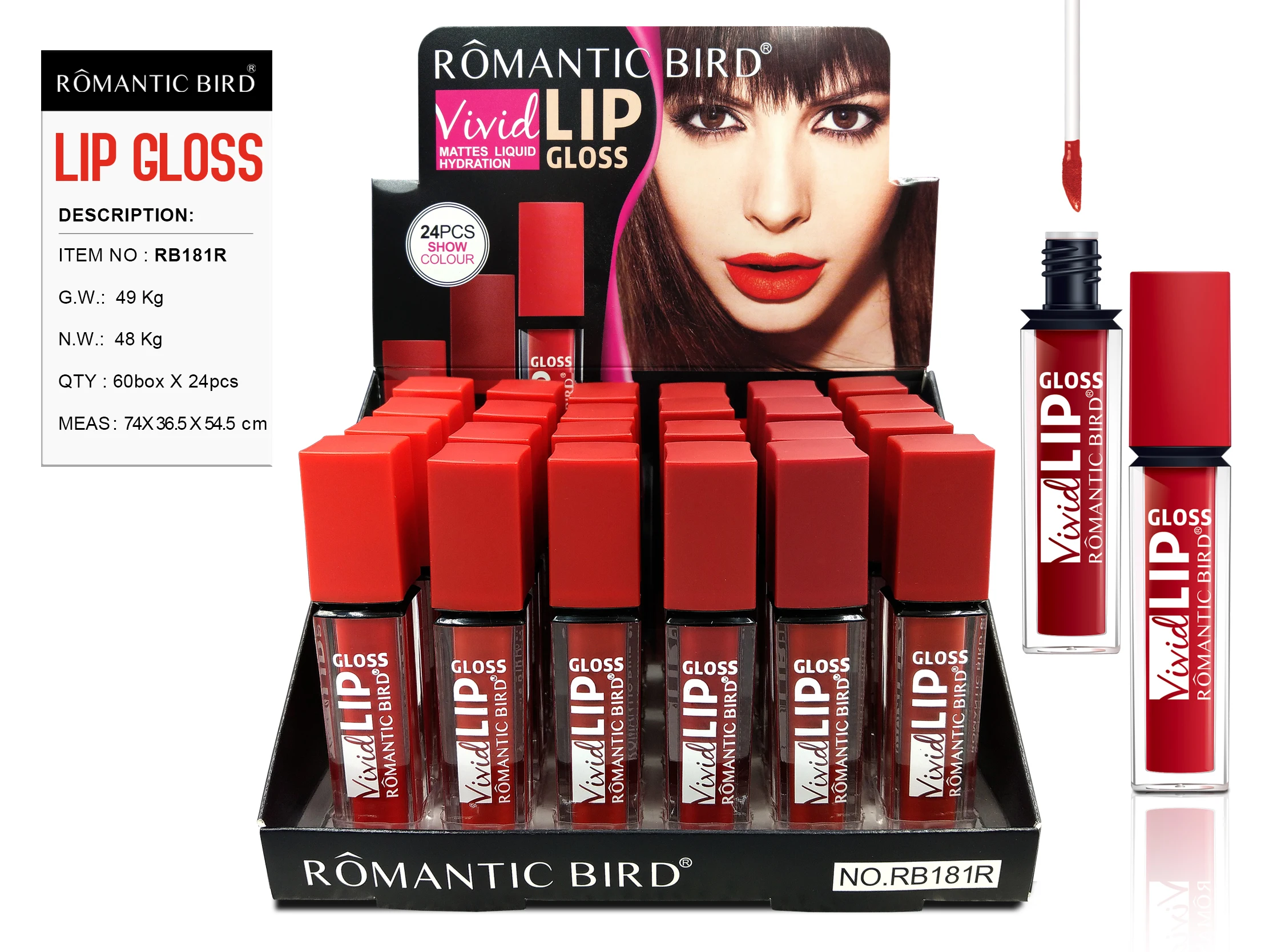 Romantic Bird New Fashion RB181 Hot Selling 72 Matte Liquid Colors Long Lasting Lip Gloss