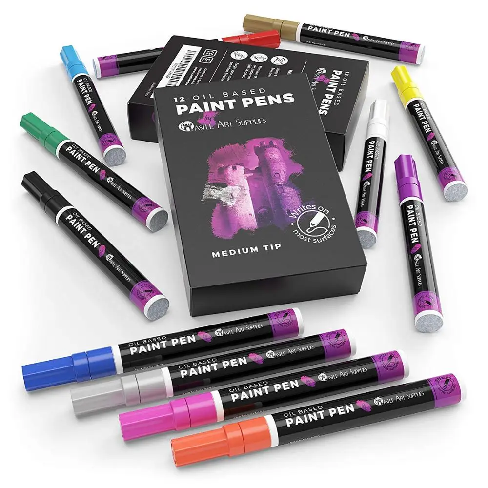 Paint Pens for Rock Painting, Ceramic, Porcelain, Glass, Wood, Fabric, Canvas. Set of 12 Acrylic Paint Markers Medium Tip