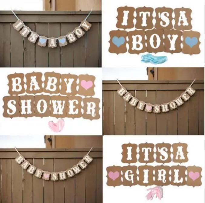 Its A Boy Girl Baby Shower kraft Paper Garlands Banners Flags For Baby Party Shower Pennant Baptism Decoration