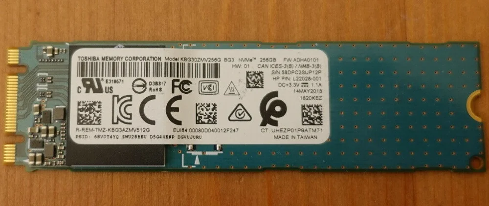 L22028-001 KBG30ZMV256G  for HP  256GB Toshiba  PCIe M.2 SSD Solid State Drive