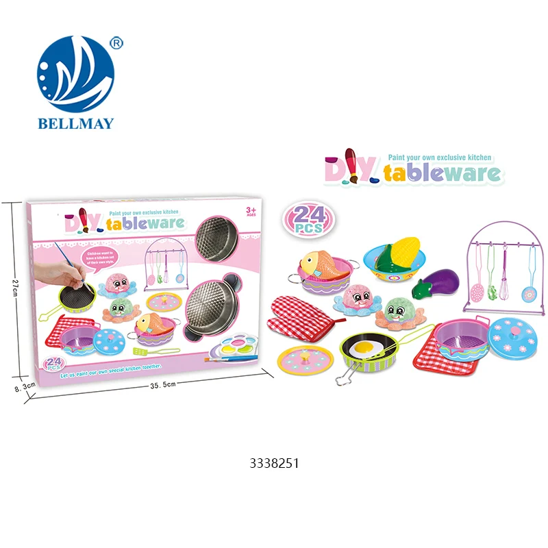 Bemay Toy Play House Stainless Steel Cooking Set, Pretend Play Mini Cooking Set for Kids