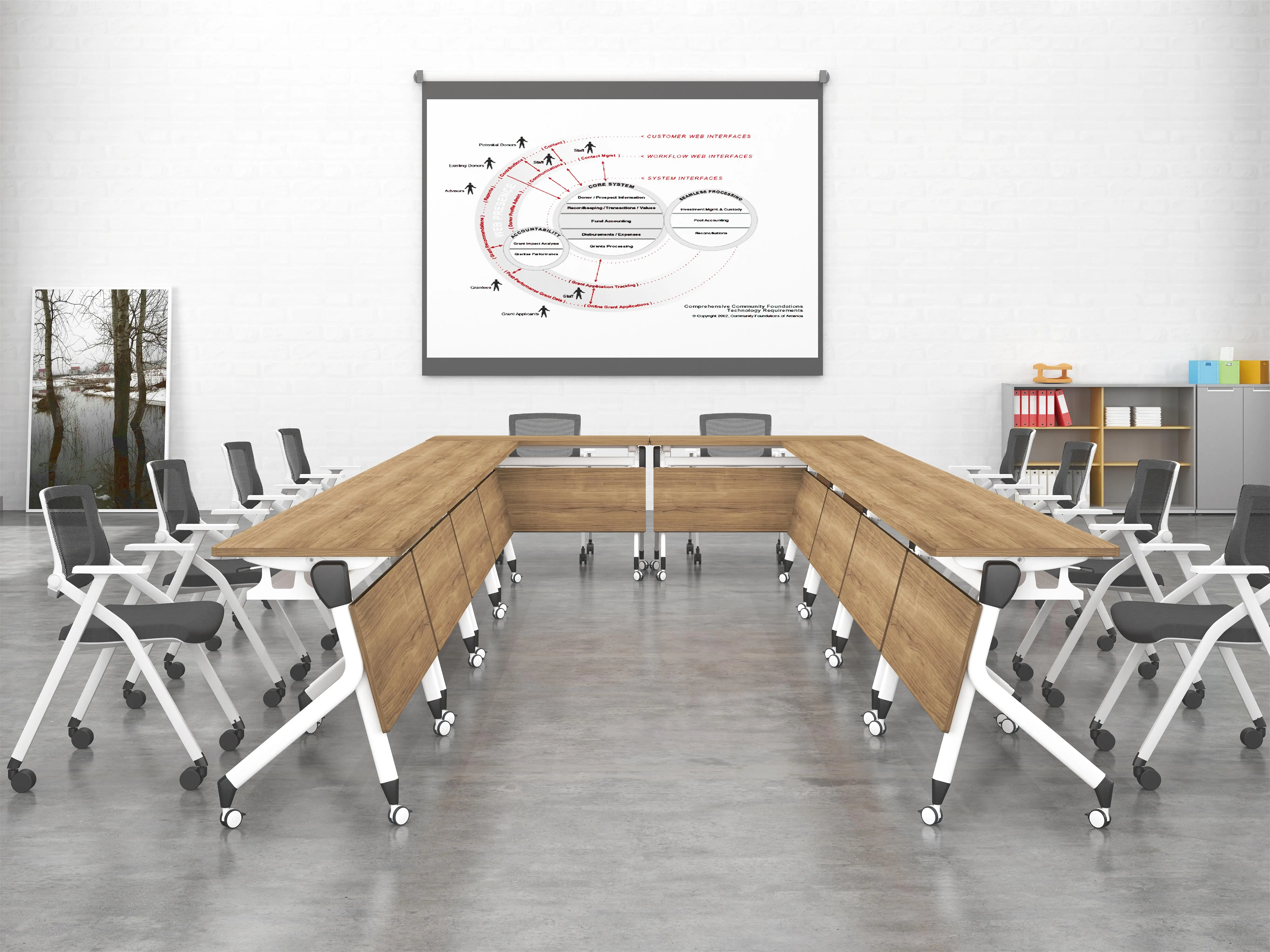 
Modern portable folding training table modular training room table flip top training table for office 