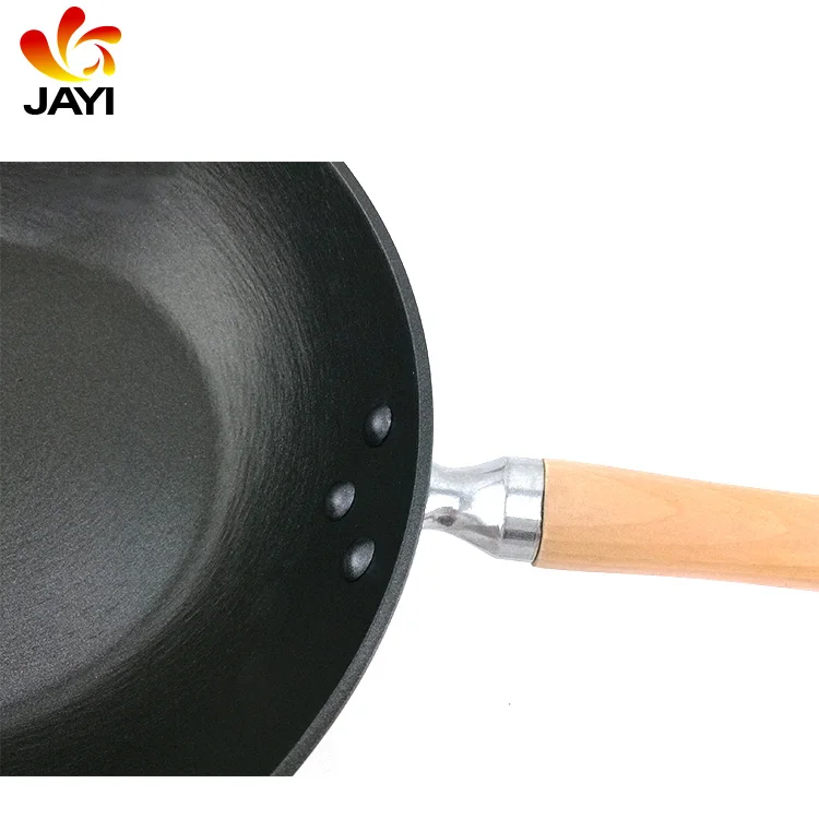 Traditional Carbon Steel Construction Non stick Wok With Wooden Handle