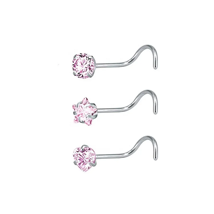 316L Stainless Steel Nose Piercing Jewelry Supplier Cubic Zirconia Nose Stud Screw Piercing Body Jewelry