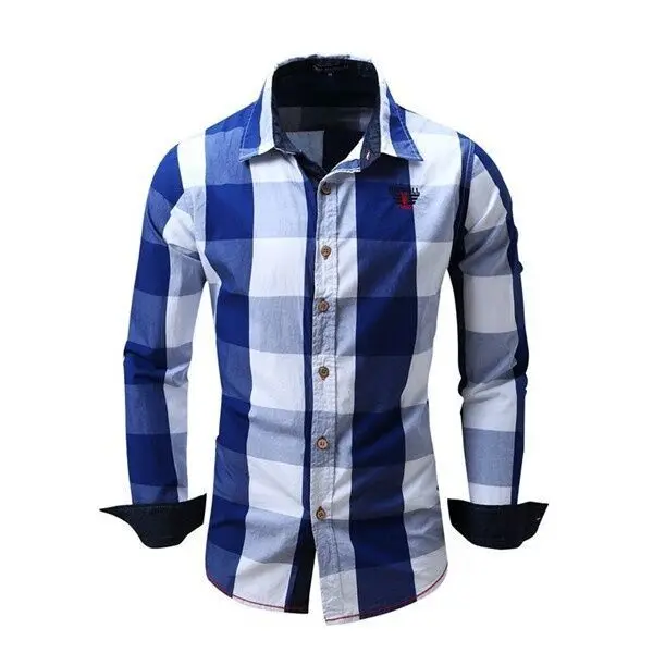 Shirt Man Long Sleeve Plaid Casual Men%27s+shirts