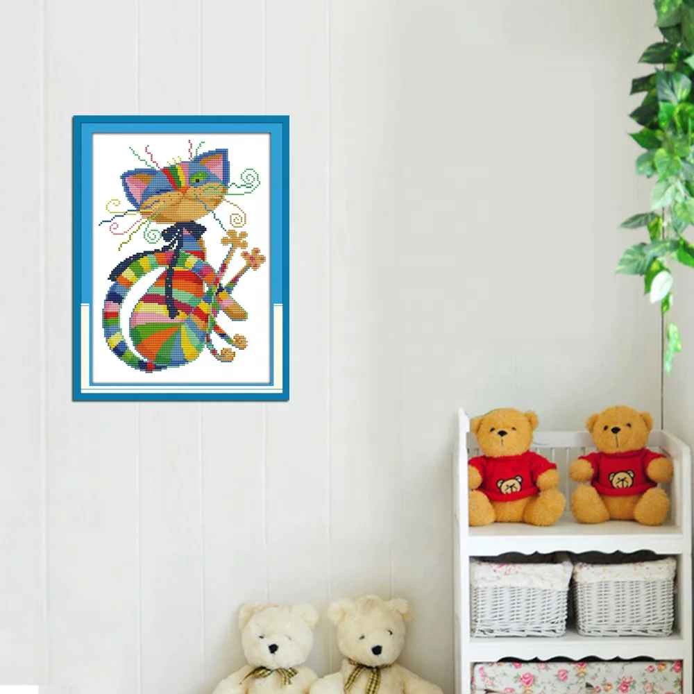 NKF  Colorful cat diy cross stitch pattern art & collectible crafts  folk art style home decorate souvenir