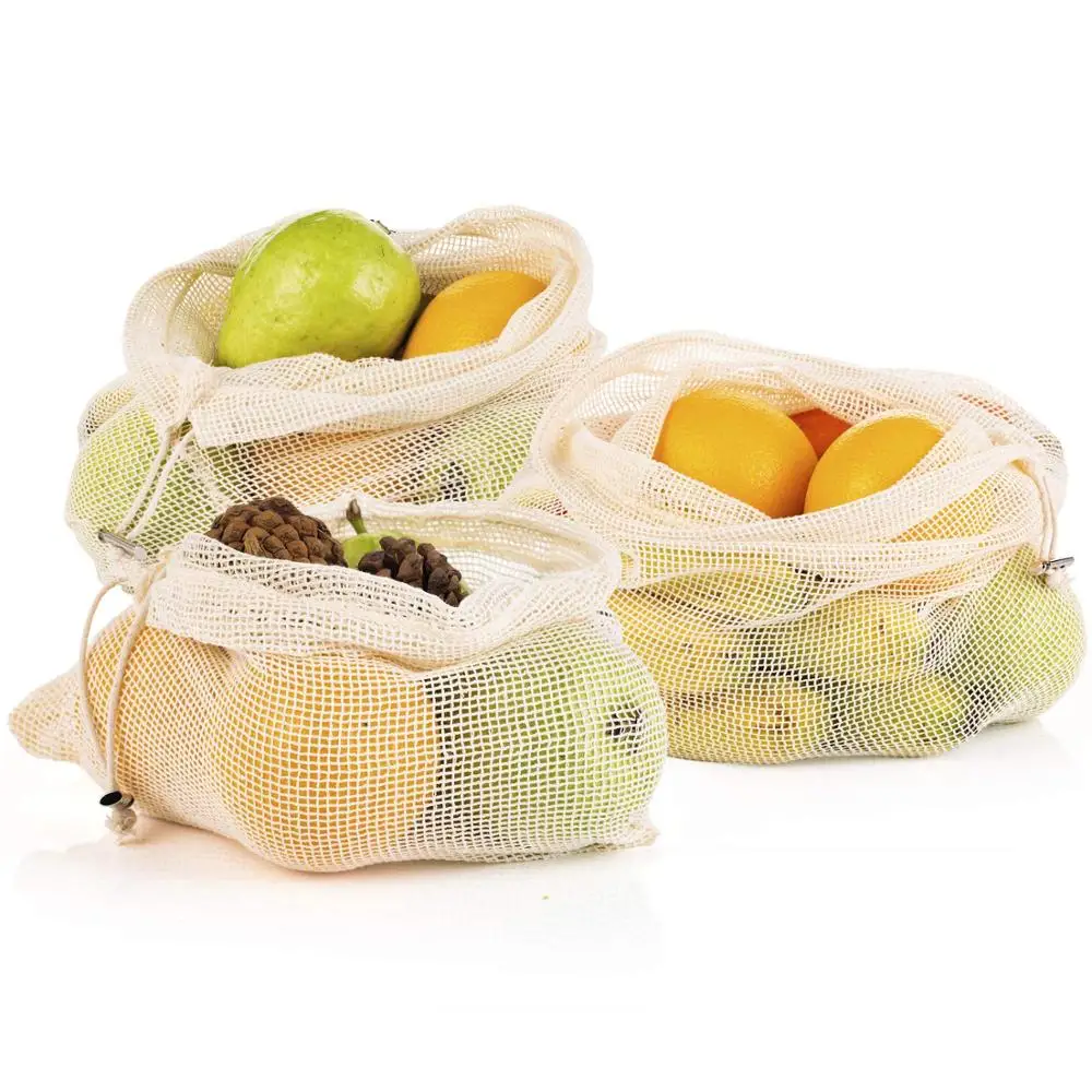 Mesh storage produce bags for potatoes,onions,garlics,vegetables reusable net tote bags for fruit veggie drawstring bag