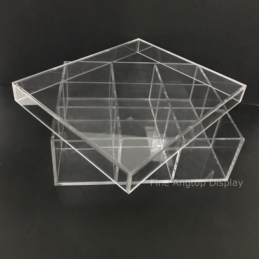 
acrylic tea bag organizer storage packaging box 9 compartments perspex box with cover 