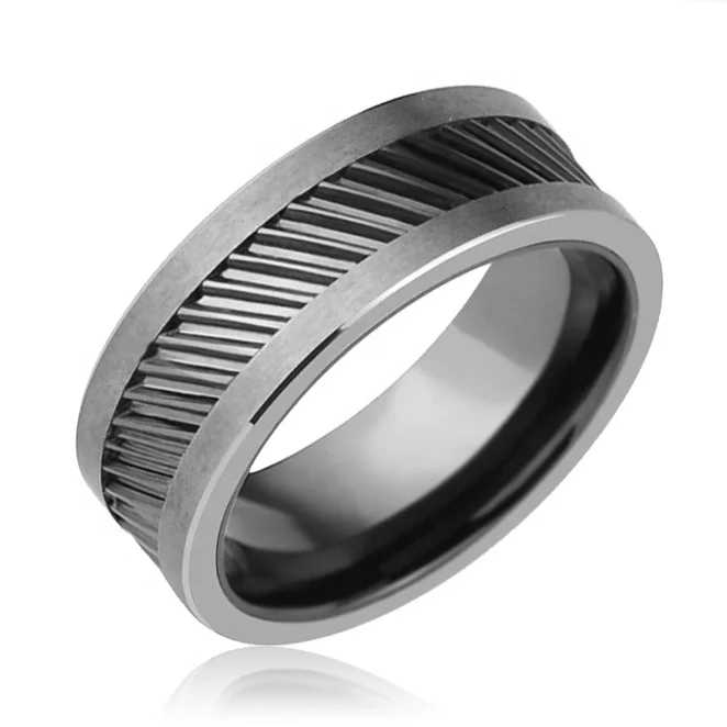 HELIX Rotating Gear Teeth Ceramic Mens Black Tungsten Carbide Ring