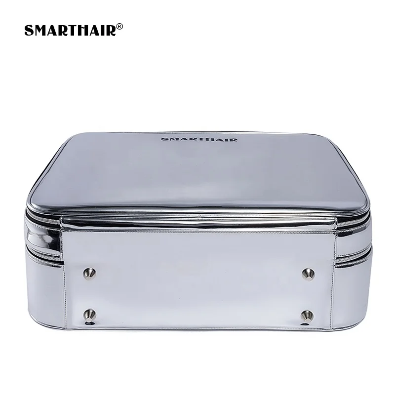 
Organizer Silver Glitter Travel Luggage With Customized Logo Cosmetic 2 Layer Premium Hanging Square Makeup Bag Private Label 