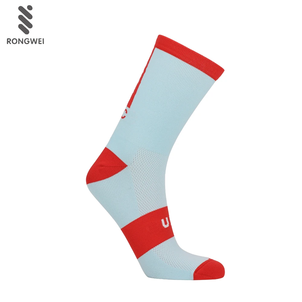 Wholesale custom light blue breathable thin nylon sport cycling socks