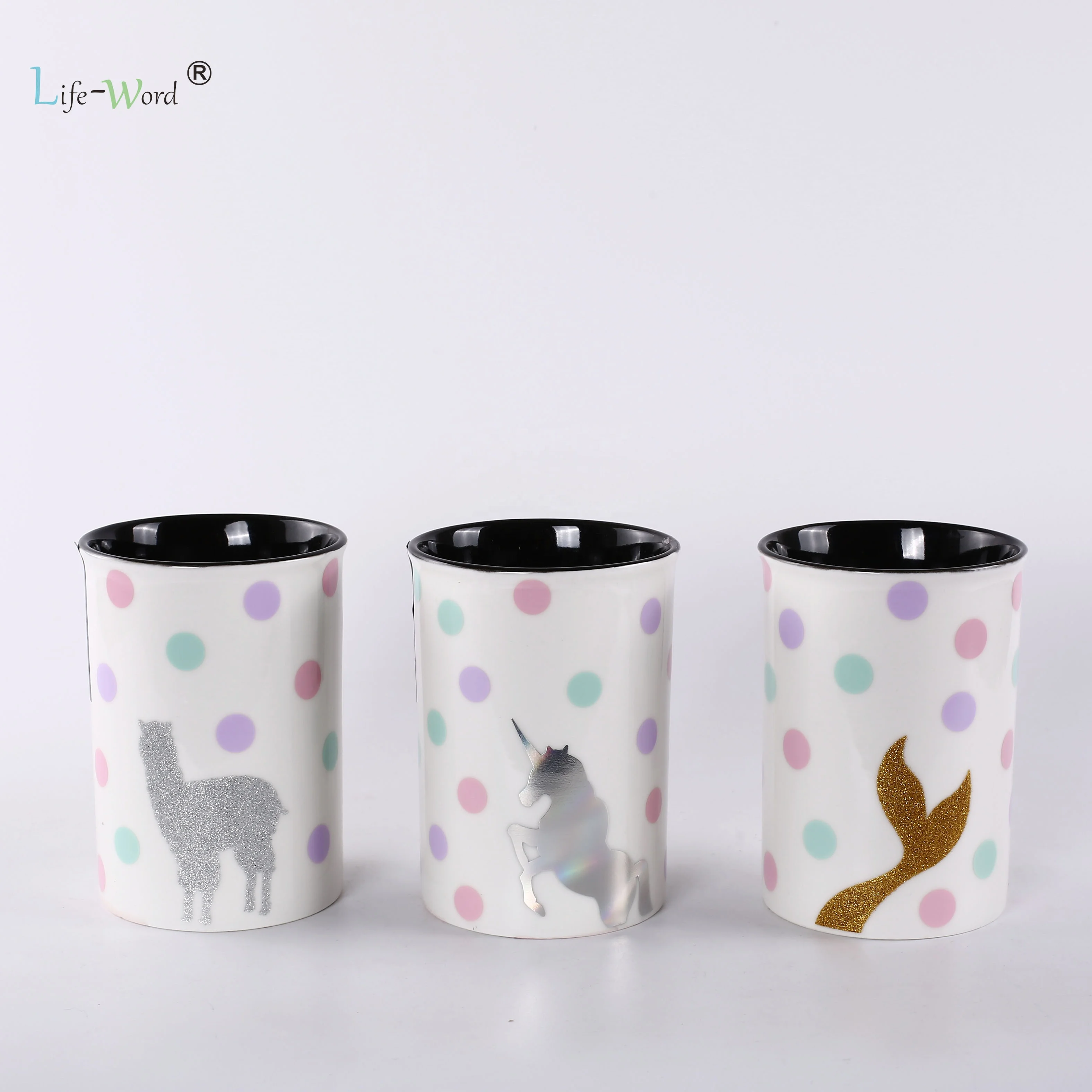 Christmas Day Eco-Friendly kids likes Catering Crockery white porcelain special decal color cartoon mugs candle canister