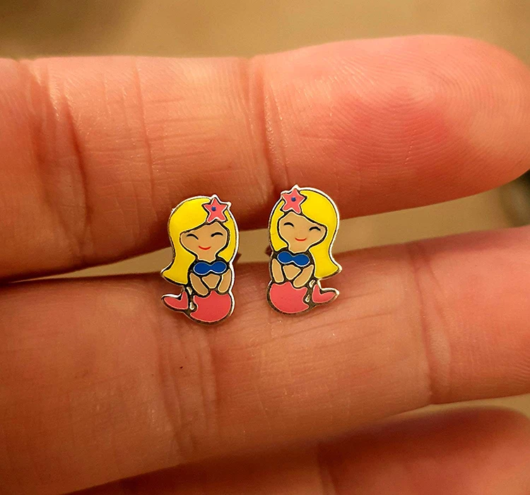 Daochong Custom 925 Sterling Silver Enamel Mermaid Stud Earrings For Children Kids