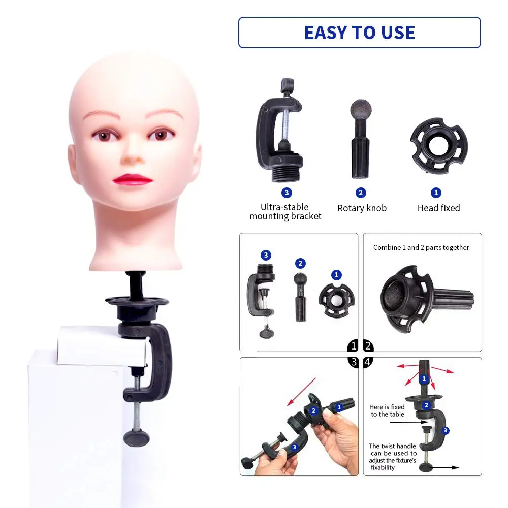 Cheap Cosmetology Manikin Stand Holder 1PC Black Plastic Standard Mannequin Canvas Block Head Holding Clamp for Wig Making