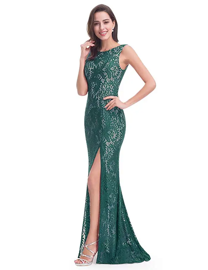 
High quality sleeveless long evening patterns of lace evening dress 