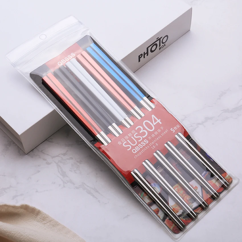 
5 Pairs Stainless Steel Chopsticks 9 Inch Long Anti-hot Design Chopstick Set 