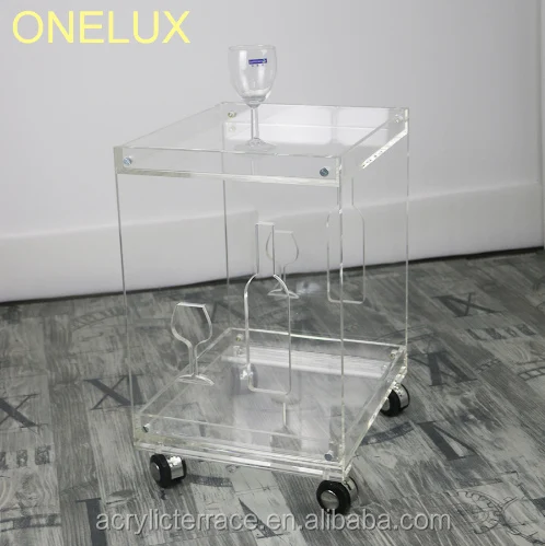 Rolling Acrylic Small Tea Cart/ Occasional/ Side /Sofa /Corner Table On Wheels-Flat Packed