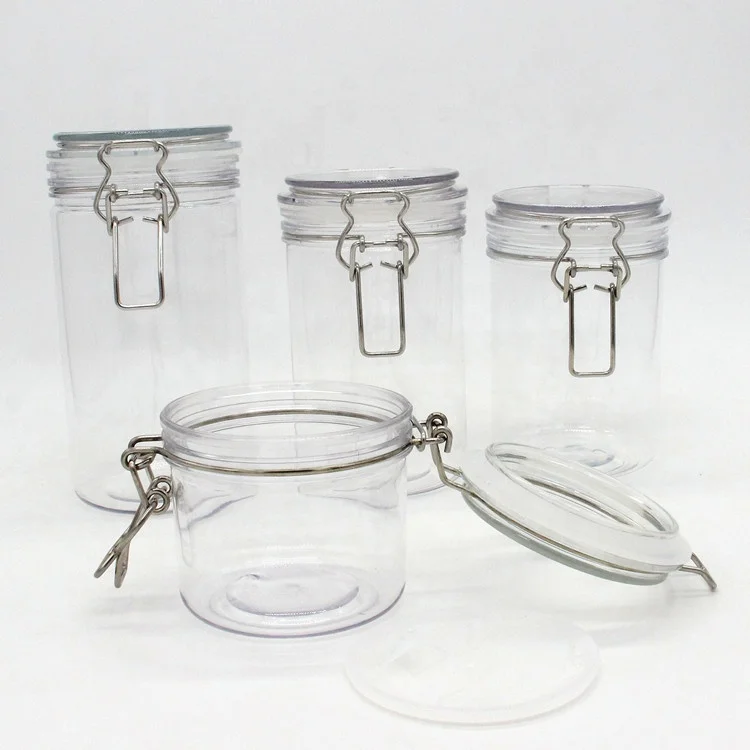 cosmetic plastic clip top airtight 40ml 60ml 80ml 120ml pet kilner jar with gasket spoon