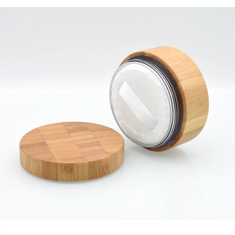 High Quality 1oz 30g 30 gram Elegant Empty Bamboo Cosmetic Powder Container 30g 30ml Bamboo Loose Powder Jar with Sifter and PAD