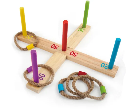 
Good quality 5 quoits ropes outdoor garden wooden hook and toy ring toss game 