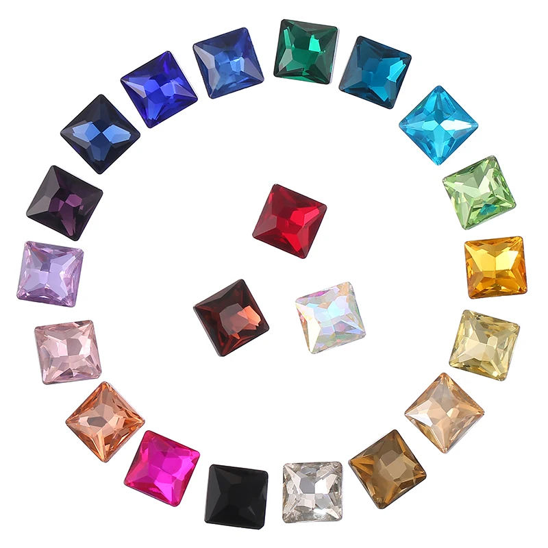 Горячая Распродажа, квадратные красивые камни, красочные кристаллы, ювелирные изделия, стразы с обратной стороной