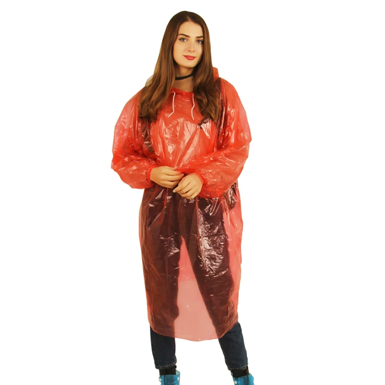 Rain Proof Transparent Coat Throwaway Rain Poncho PE Transparent Disposable Raincoat