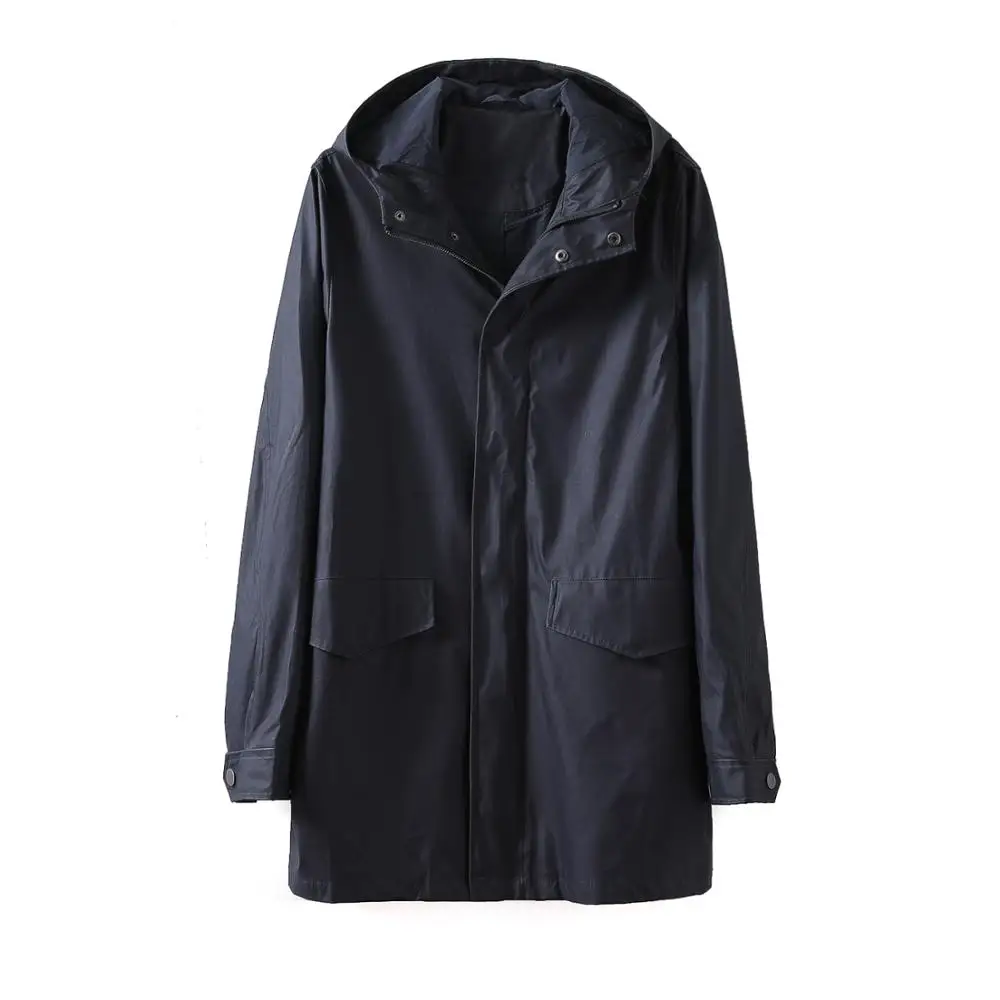 
Wholesale Slim Windbreaker With Zipper Black Hoodie Trench Coat For Men 