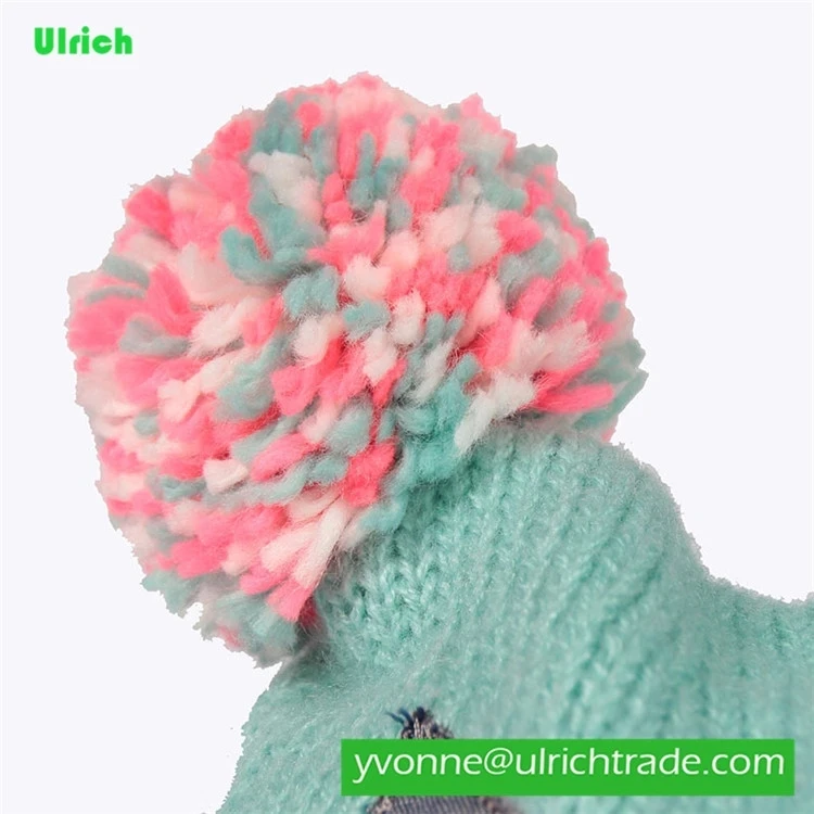 KR167 Fashion knitted green patchwork embroidered kid knit cap