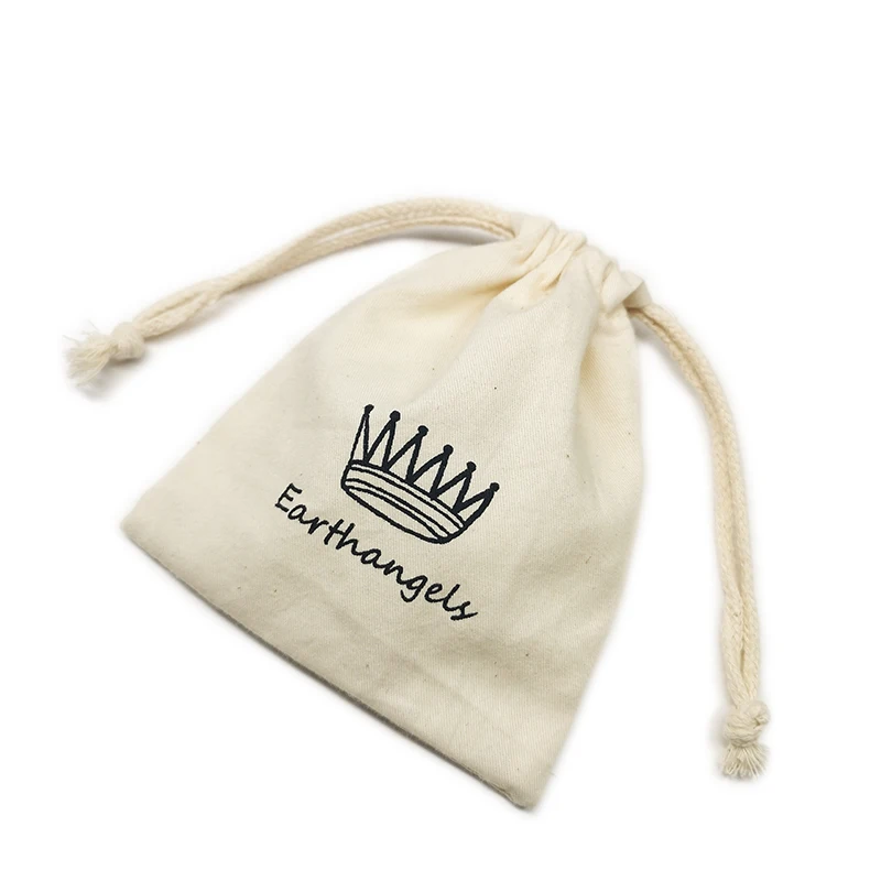 Custom Logo Printed Cotton Drawstring Pouch Bag for Jewelry Packaging