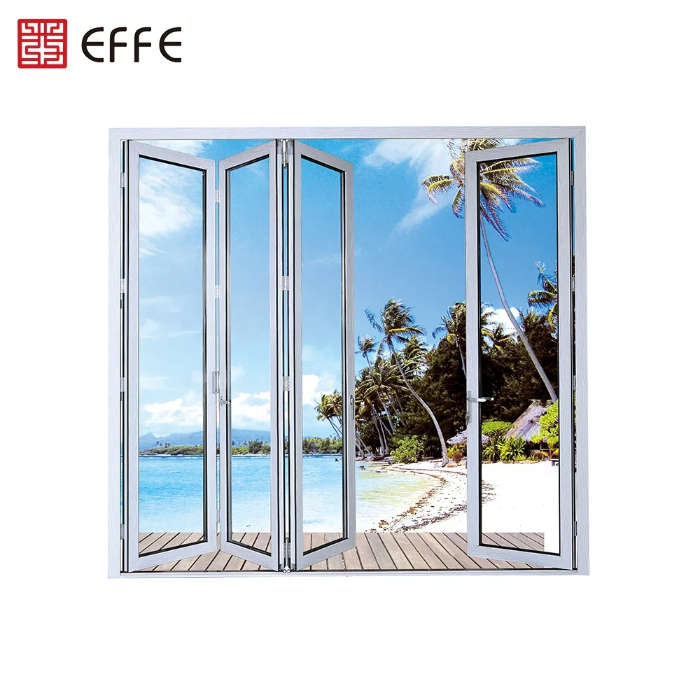 
balcony 4 sash accordion air tight aluminum glass folding door 