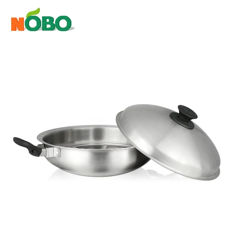 High Quality Multi-ply Metal Wok Pan Stainless Steel Frying Chinese Wok with Double Handle