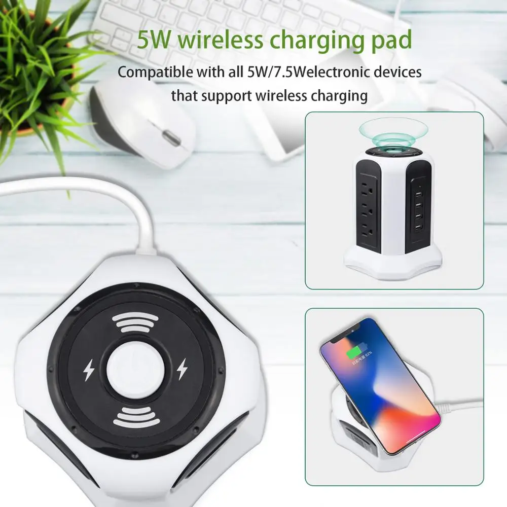 US Wireless Power Extension Socket Tower USB charging Socket