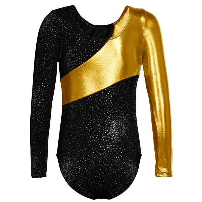 Профессиональные гимнастические трико для девочек, блестящий купальник с принтом, Одежда для танцев, трико с длинным рукавом