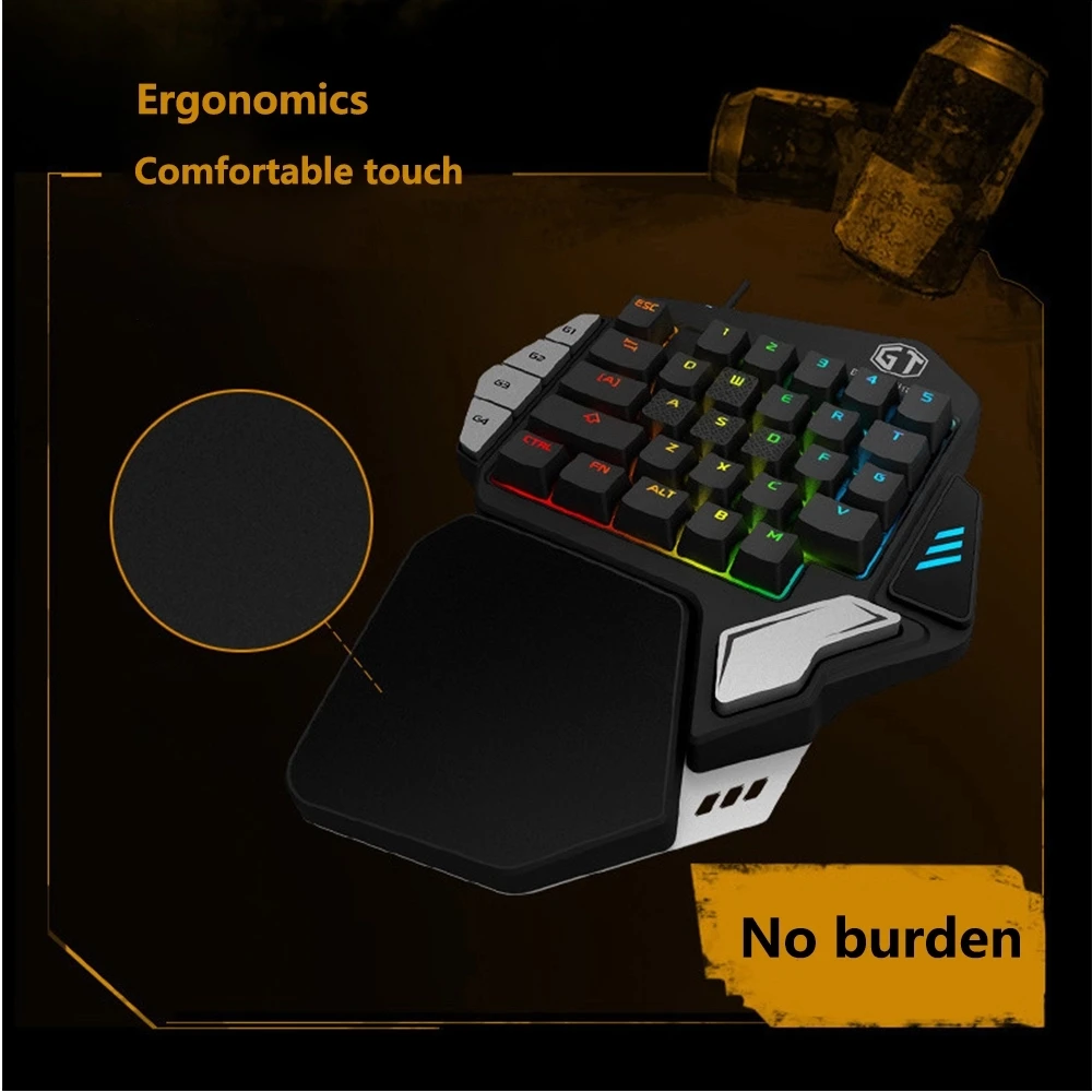 One-handed Mechanical Gaming Keyboard, LED Backlightling USB Wired Battlegrounds Keyboard for Mobile