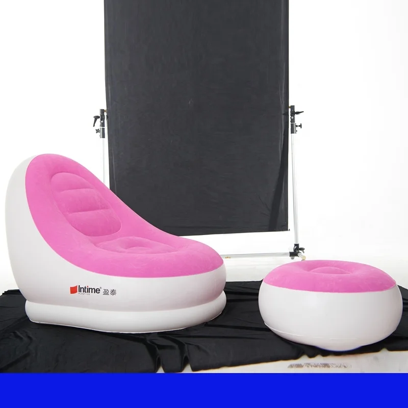 Living room bedroom furniture Type flocking inflatable lounge sofa bed with foot rest