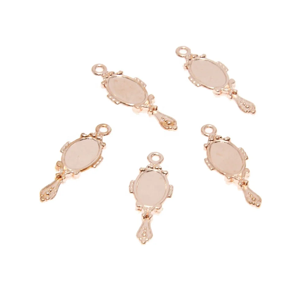 Mirror charms rose gold tone lacy Mirrors Charm Pendants 28x10mm