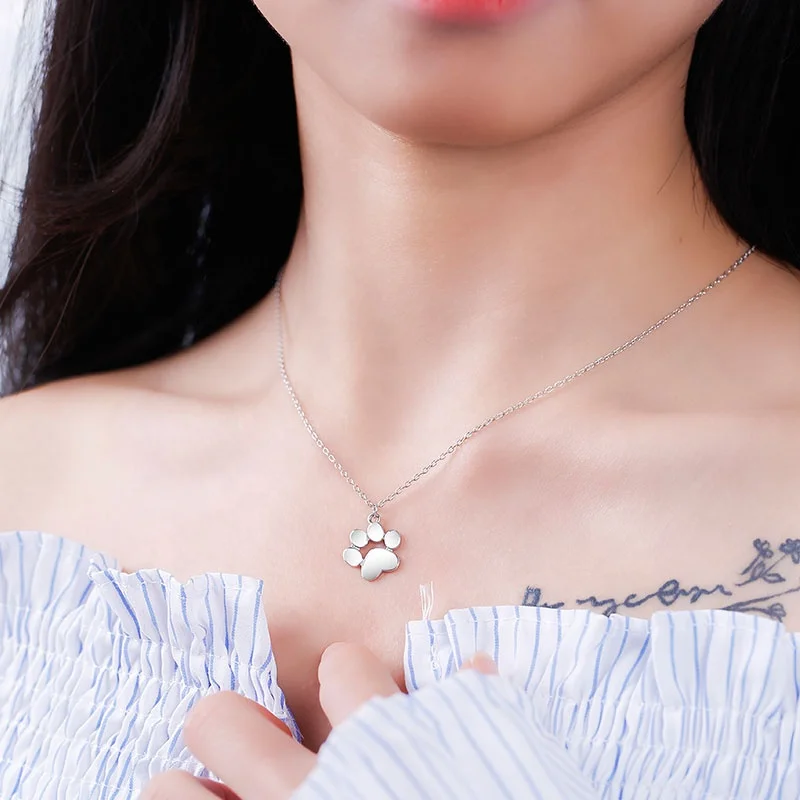 Drop Shipping 925 Sterling Silver 18k rose gold plated Animal Footprints Dog Cat Footprints Paw Necklaces Pendants