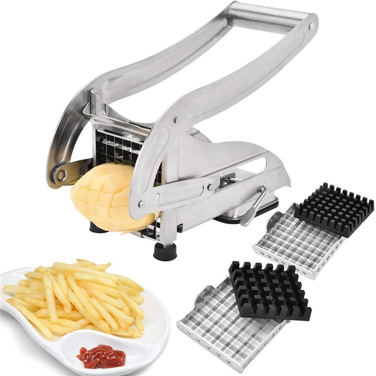 French Fry Cutter with 2 Blades Stainless Steel Potato Slicer Cutter Chopper Potato Chipper