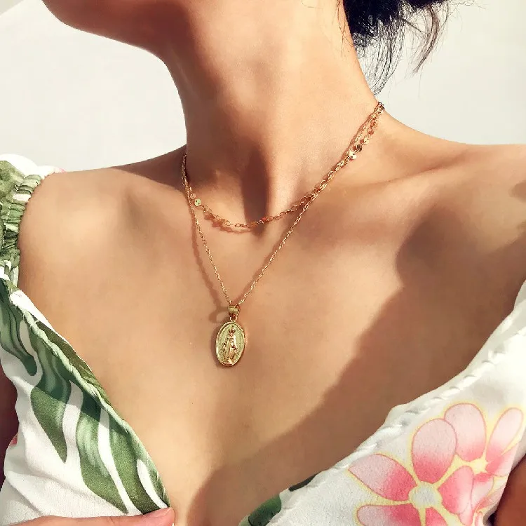 Customize Vintage Religious Jewelry Real Gold Plated Mother Virgin Mary Pendant Necklace