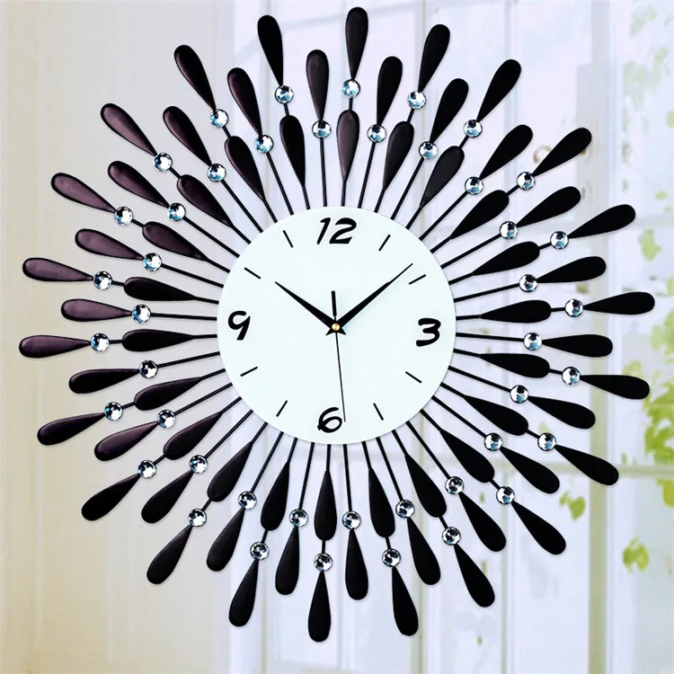 24 Inch Fancy Crystal Diamond Decorate Starburst 3D Sun Shaped Sunburst Wall Clock 60cm