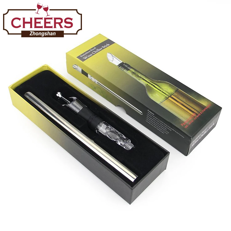 Wine Chiller Stick, 4-in-1 Stainless Steel Wine Bottle Cooler Stick Freezer with Bottle Stopper, Aerator and Pourer