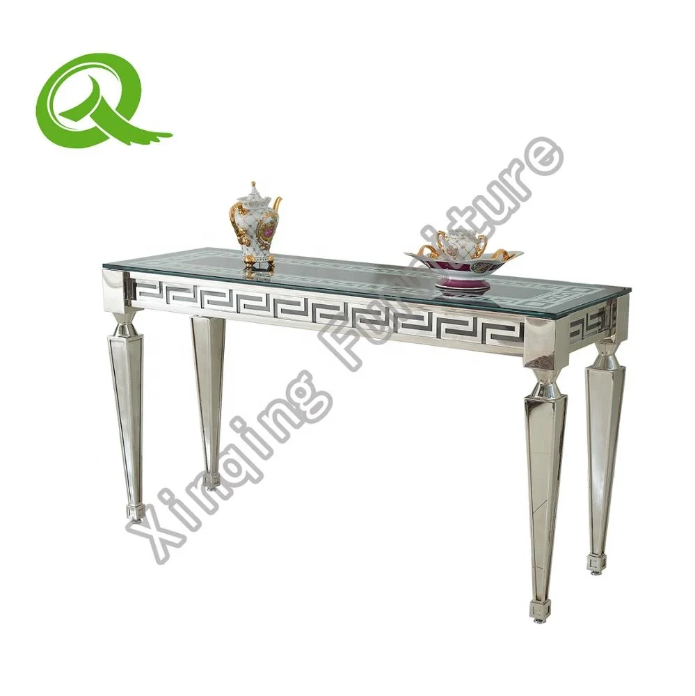Luxury modern metal console table with glass top