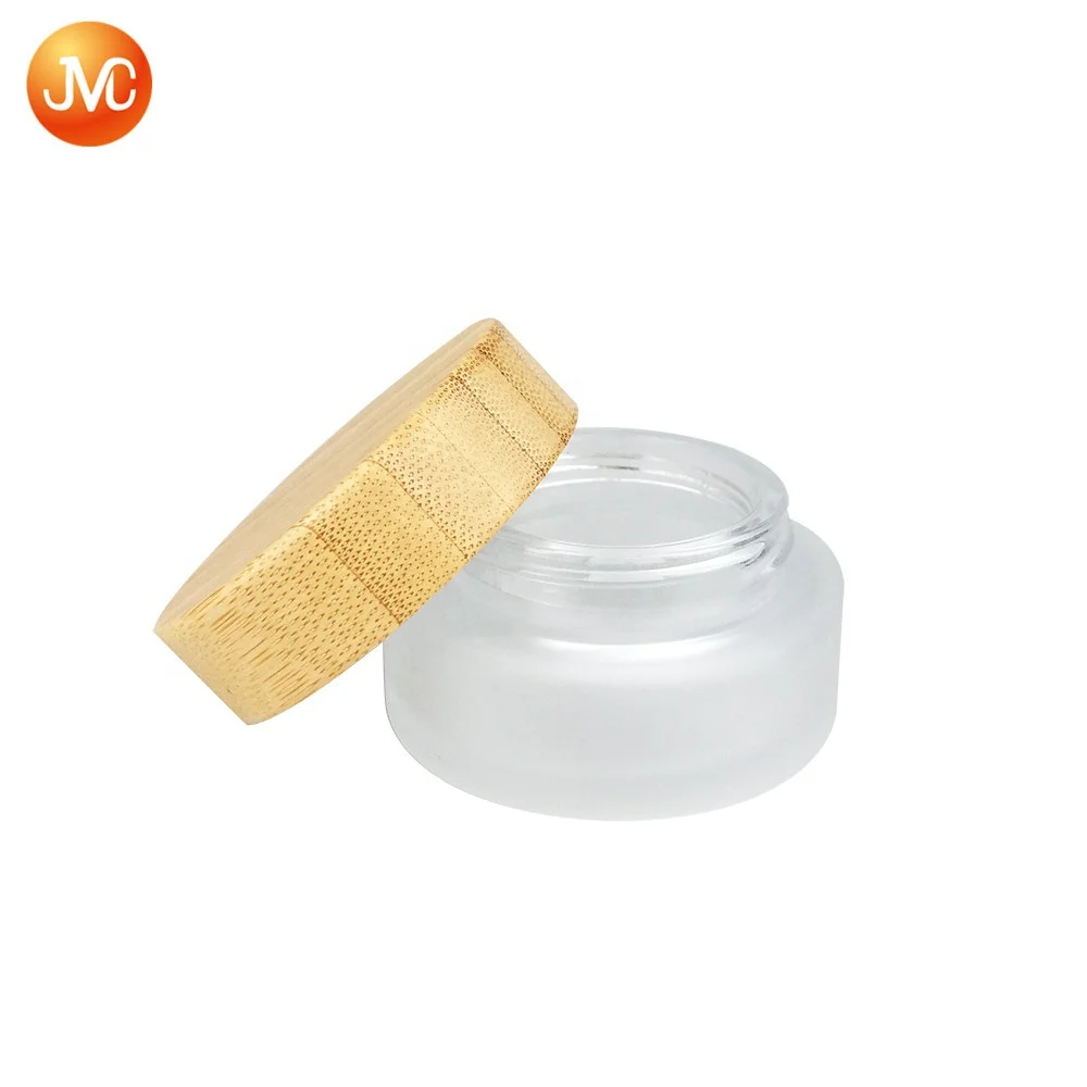 
Custom Makeup Skin Care Lotion Pot Cosmetic Container Frosted Glass Cream Jar with bamboo Lid 