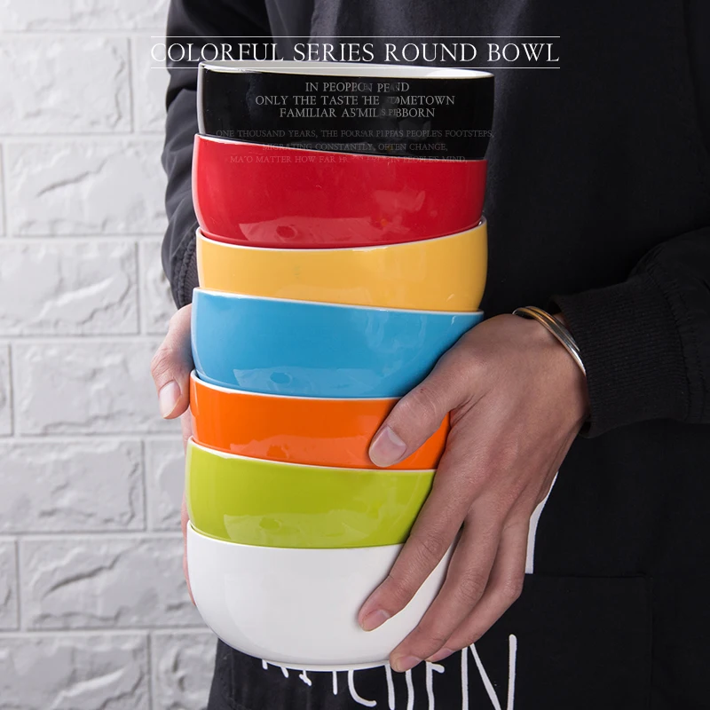 Chinese styleporcelain round glazed 7 colors home ceramic rice/noddle/soup 600ml bowls