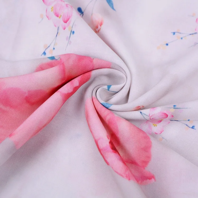 Factory price custom design digital print floral plain satin 100% rayon woven fabric for clothing